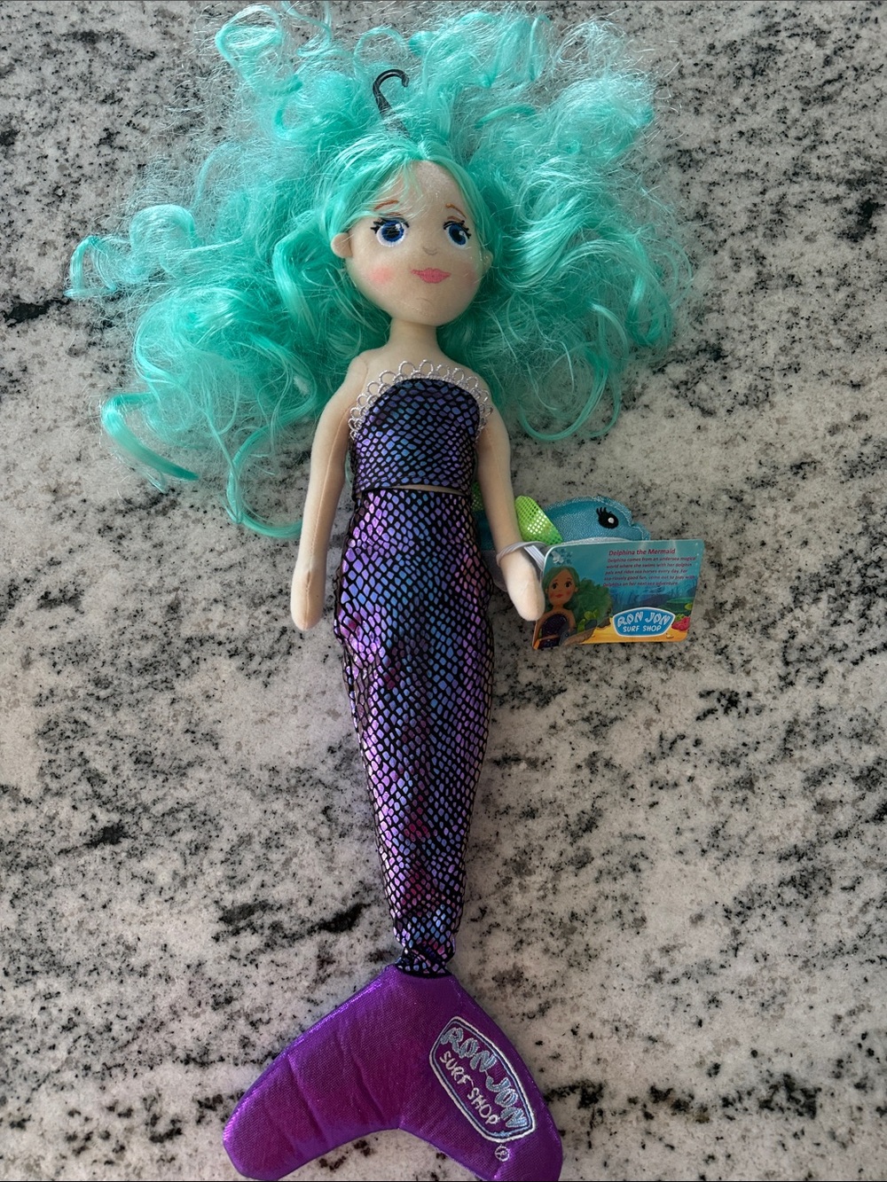Ron Jon Mermaid Doll with Teal Hair and Purple Scale Dress